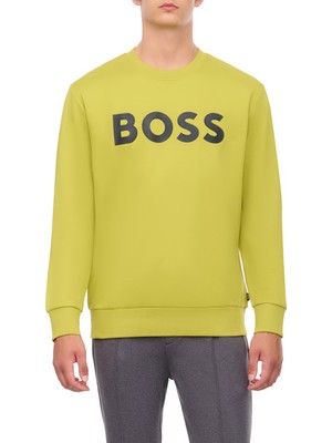 Boss Erkek Marka Logolu Yuvarlak Yaka Uzun Kollu Sarı Sweatshirt 50496642-321