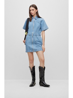 Hugo Kadın Boss Logolu Rahat Kesim Mavi Elbise 50489296-430