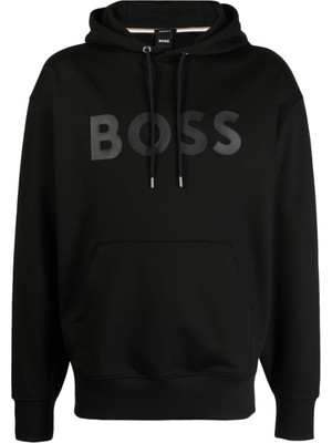 Boss Erkek Marka Logo Detaylı Kapşonlu Ipli Siyah Sweatshirt 50496661-002