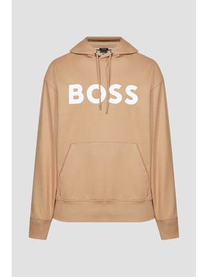 Boss Erkek Marka Logo Detaylı Kapşonlu Ipli Bej Sweatshirt 50496661-260