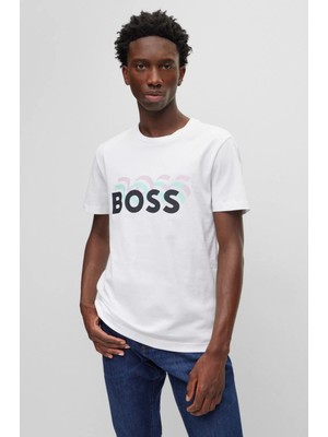 Boss Erkek Yavarlak Yakalı Pamuklu Günlük Kullanım Beyaz T-Shirt 50489581-100