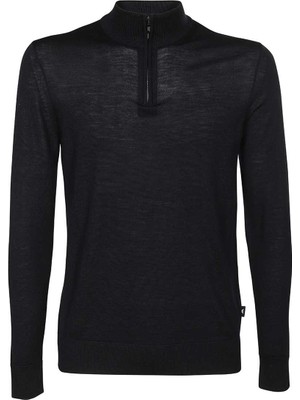 Emporio Armani Erkek Marka Logo Detaylı Dik Yaka Fermuar Kapamalı Lacivert Kazak 8N1MUX 1MJXZ-0920