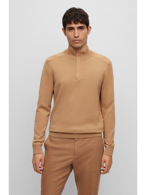 Boss Erkek Pamuklu Marka Logolu Yuvarlak Yaka Kahverengi Kazak 50500650-260