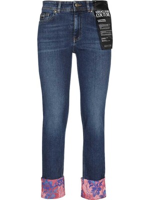 Versace Kadın Cep ve Paça Detaylı Desenli Lacivert Pantolon 73HAB5S5 DW042D08-904