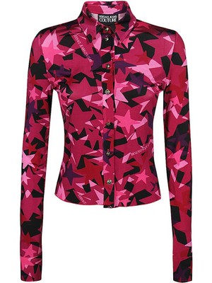 Versace Kadın Marka Logolu Uzun Kollu Slim Fit Pembe Gömlek 75HAL213 JS213-455