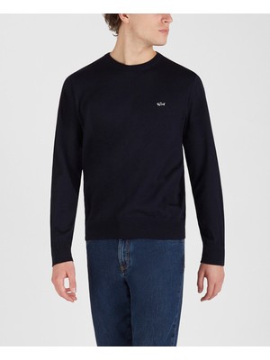 Paul & Shark  Erkek  Yün Marka Logolu Uzun Kollu Bisiklet Yaka Mavi Kazak C0P1094-050