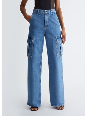Liu Jo Kadın Yüksek Belli Cepli Geniş Paçalı Günlük Mavi Jeans UF3146DS049-78548