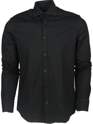 Paul & Shark Erkek Pamuklu Slim Fit  Ince Düğme Kapamalı Siyah Gömlek C0P3065-011