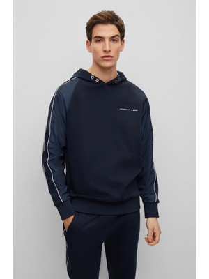 Boss Erkek Marka Logolu Pamuklu Kapüşonlu Uzun Kollu Marka Lacivert Sweatshirt 50486255-404