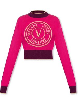 Versace Kadın Logolu Günlük Kullanım Uzun Kollu Pembe Kazak 75HAFM21 CM01A-455