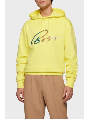 Boss Erkek Kapşonlu Yaka Regular Fit Pamuklu Uzun Kollu Sarı Sweatshirt 50467151-730