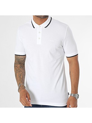 Boss Erkek Pamuklu Kısa Kollu Günlük Beyaz Polo Yaka T-Shirt 50494697-100