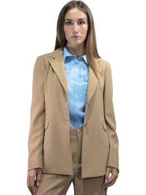 Liu Jo Kadın Kruvaze Yaka Uzun Kollu Vatkalı Camel Ceket WF3093T7982-71320