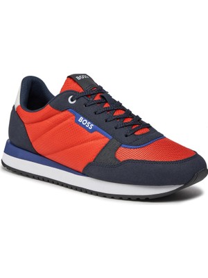 Boss Erkek Marka Logolu Bağcıklı Kaydırmaz Tabanlı Günlük Kırmızı-Lacivert Sneaker 50503715-644