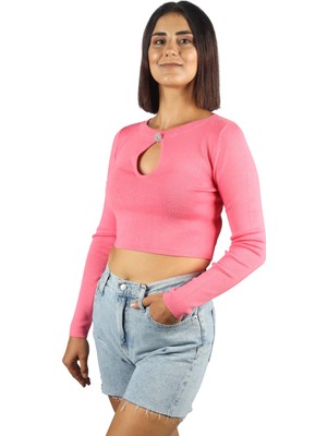 Liu Jo Kadın Uzun Kollu Yuvarlak Yakalı Günlük Kullanım Pembe Kazak WF3124MS49I-61735
