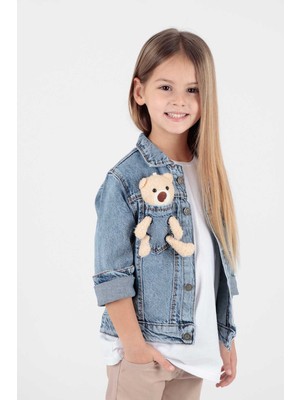 Ahenk Kids Kız Çocuk Ayıcıklı Pamuklu Jean Ceket Günlük Modaya Uygun AK22176023