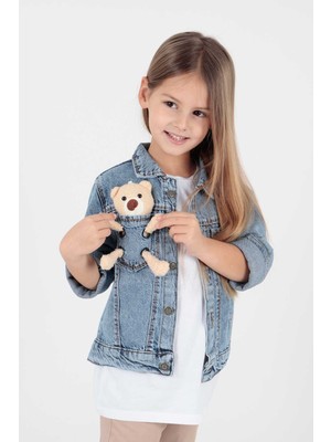 Ahenk Kids Kız Çocuk Ayıcıklı Pamuklu Jean Ceket Günlük Modaya Uygun AK22176023