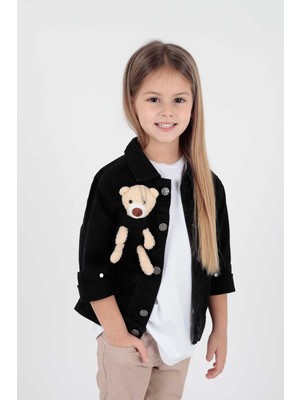 Ahenk Kids Kız Çocuk Ayıcıklı Pamuklu Jean Ceket Günlük Modaya Uygun AK22176023