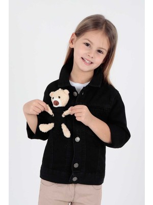 Ahenk Kids Kız Çocuk Ayıcıklı Pamuklu Jean Ceket Günlük Modaya Uygun AK22176023