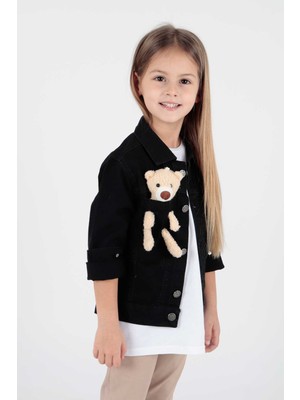 Ahenk Kids Kız Çocuk Ayıcıklı Pamuklu Jean Ceket Günlük Modaya Uygun AK22176023