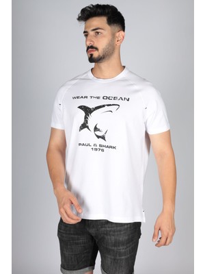 Paul & Shark  Erkek Pamuklu Regular Fit Düz Kısa Kollu Beyaz T-Shirt 23411018-010