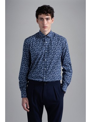 Paul & Shark Erkek Marka Logo Detaylı Regular Fit Uzun Kollu Mavi-Beyaz Gömlek 13313145J-100