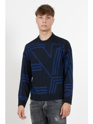 Emporio Armani Erkek Marka Logo Detaylı Bisiklet Yaka Regular Fit Lacivert1 Kazak 6R1MXK 1MNKZ-F957