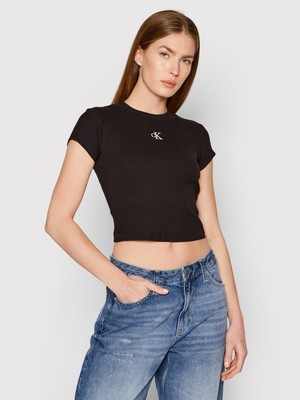 Calvin Klein Kadın Kısa Kol Yuvarlak Yaka Siyah T-Shirt J20J218337-Beh