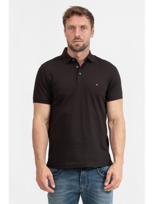 Tommy Hilfiger Erkek Pamuklu Polo Yakalı Düğme Kapamalı Kısa Kollu Siyah Polo Yaka T-Shirt Mw0Mw17771-Bds