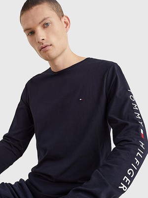 Tommy Hilfiger Erkek Kollarda Günlük Kullanım Lacivert T-Shirt Mw0Mw09096-Dw5