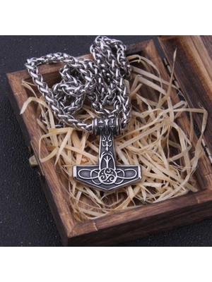 NorthShore Thor Mjollnir Hammer Butik Triquetra Sembollü Erkek 316L Çelik Kolye