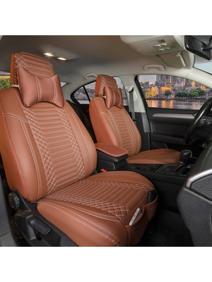 Asya Fiat Egea Sedan Uyumlu Deri Oto Koltuk Kılıfı Ön/Arka 5li Set Live Seri Tarçın