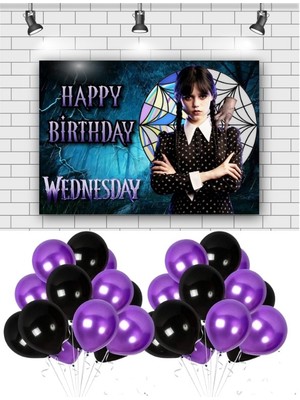 Parti Furyası Wednesday Temalı  50 Balonlu Parti Afişi   70X100 cm
