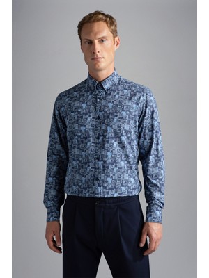 Paul & Shark Erkek Marka Logolu Düğmeli Gömlek Yaka Uzun Kollu Mavi Gömlek 13313144JB-100