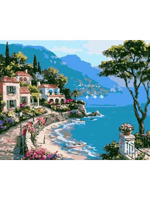 Lamba Cini Sayılarla Boyama Kasnaklı Tablo Seti Fırça Boya Dahil 40 x 50 cm Sahil Kasabası1