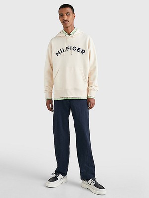 Tommy Hilfiger Erkek Dokuma Kapişonlu Yaka Uzun Kol Günlük Bej Kazak MW0MW31070-AF6