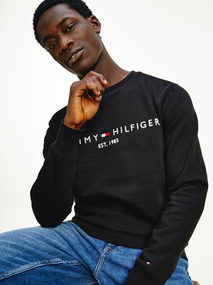 Tommy Hilfiger Erkek Marka Logolu Uzun Kollu Rahat Siyah Sweatshirt MW0MW11596-BDS