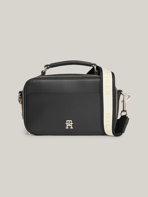 Tommy Hilfiger Kadın Deri Marka Logolu Fermuarlı Günlük Kullanım Siyah Omuz Çantası AW0AW15689-BDS