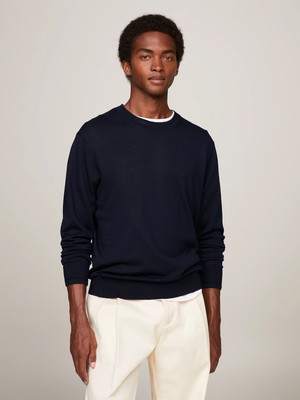 Tommy Hilfiger Erkek Marka Logo Detaylı Regular Fit Uzun Kollu Lacivert Kazak MW0MW33524-DW5