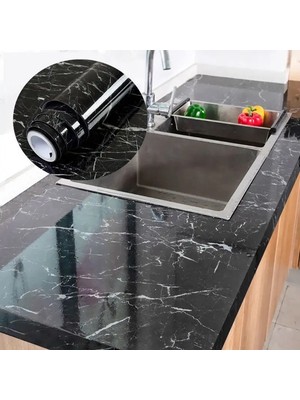 Forzacase Mermer Desenli Siyah Folyo Kaplama 5 Metre Tezgah Dolap Mutfak Kağıdı Yapışkanlı - FC230