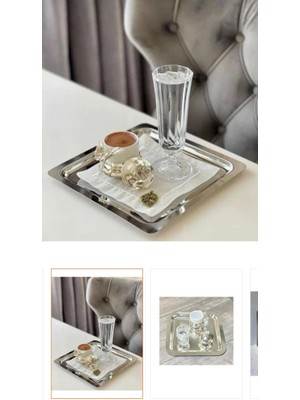 Lees home Leeshome Gümüş Kare Paslanmaz Çelik Kahve Servis Sunum Tepsi & Tabağı (21X21CM)