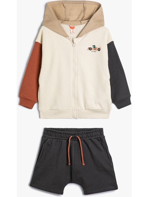 Koton Kapşonlu Fermuarlı Sweatshirt ve Şort Set Pamuklu