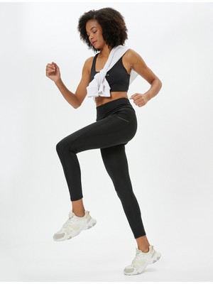 Koton Spor Tayt Aplike Cep Detaylı Yüksek Bel Dikiş ve Baskı Detaylı