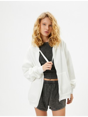 Koton Basic Oversize Fermuarlı Sweatshirt Kapüşonlu Uzun Kanguru Cepli