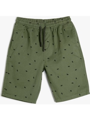 Koton Chino Şort Beli Bağlamalı Cepli Pamuklu Desenli