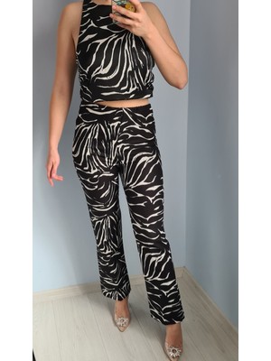 Ece Kahraman Zebra Desenli Pantolon Crop Takım