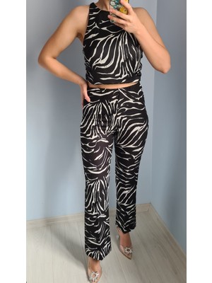 Ece Kahraman Zebra Desenli Pantolon Crop Takım