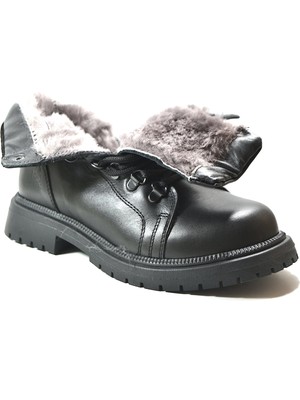 Onlo Ayakkabı RK.802 Hakiki Deri Siyah Kürklü Fermuarlı Erkek Çocuk Bot
