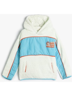 Koton Kapşonlu Peluş Sweat Kayak Temalı Cepli Renk Kontrastlı