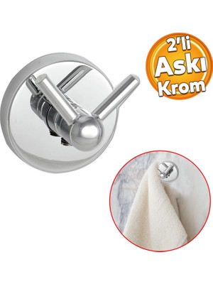 Badem10 Vidalı Banyo Lavabo Askısı Çatal 2'li Askılık Krom Renk Metal Sağlam Aparat Bornoz Havlu Asma Askı